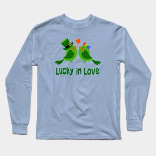 Lucky In Love Irish Green Birds Engagement Wedding Long Sleeve T-Shirt